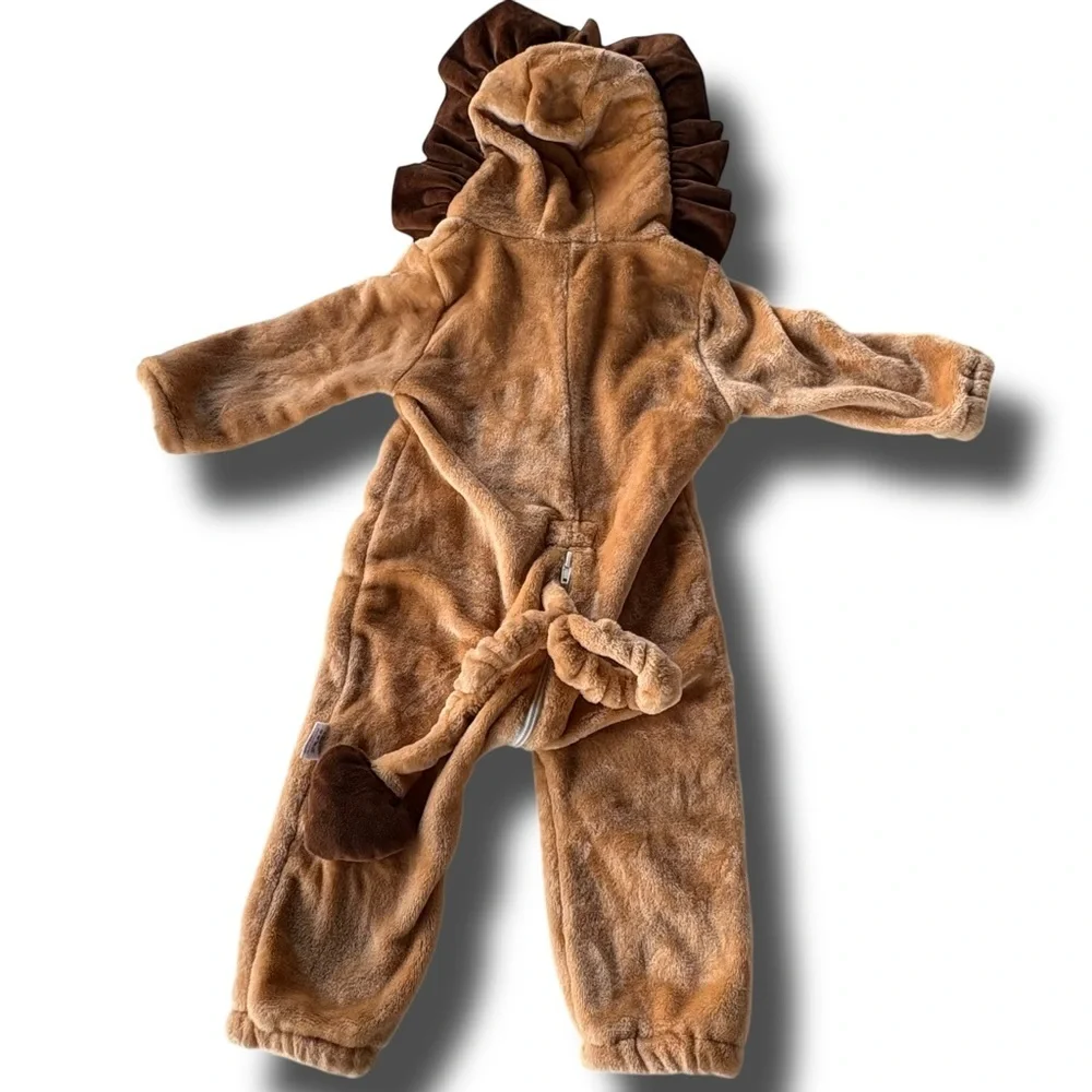 Lion Costume Toddler Plush Hooded Jumpsuit Zip Front Brown Size 80/48 12 18 mo